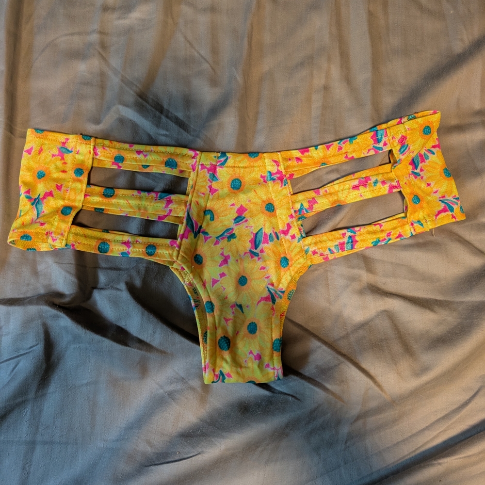 Black Diamond Yellow Floral Bikini Bottom